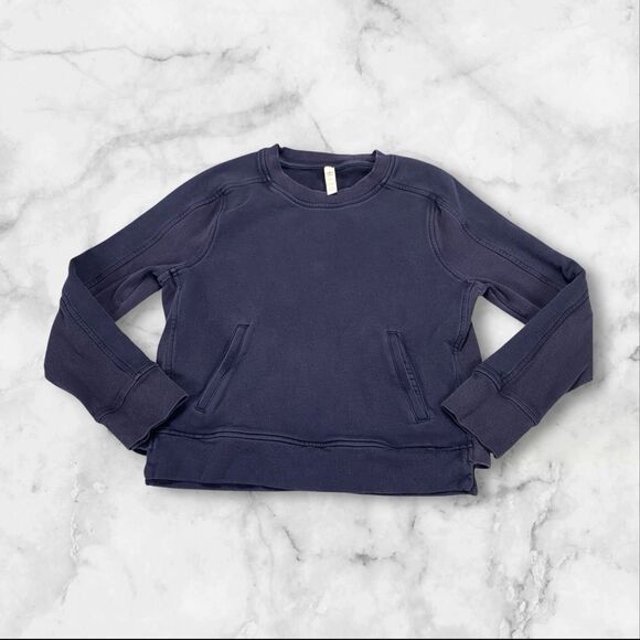 Lululemon Women size 8 Press Pause Crewneck Pullover Sweatshirt Navy - Picture 7 of 16